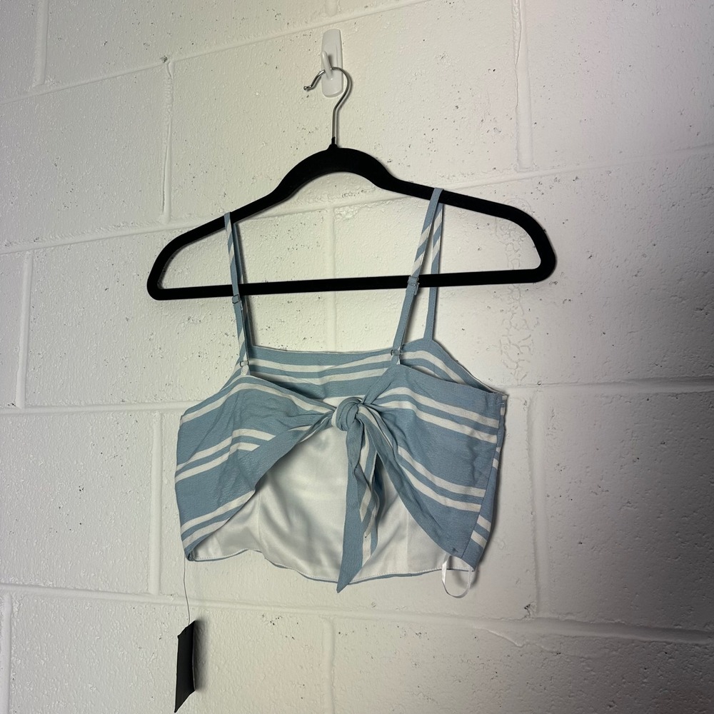Lulus Blue White Striped Tie Back Crop Top Cami Adjustable Straps Small NEW - Picture 2 of 3